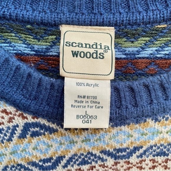 Scandia Woods Pullover Sweater Blue Crewneck Mens Size L - Picture 3 of 4